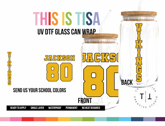 UV DTF Can Glass 16 oz Wrap:  Custom Jersey
