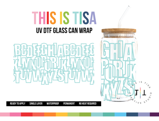 UV DTF Can Glass 16 oz Wrap:  Alphabet Tumbler Wraps