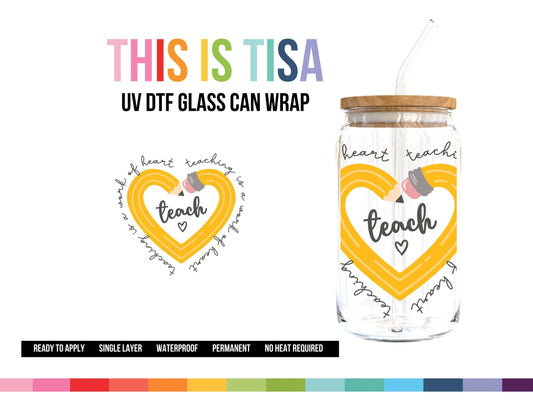 UV DTF Can Glass 16 oz Wrap: Pencil Heart