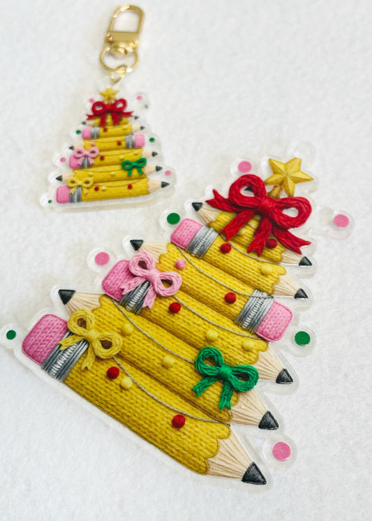 Pencil Christmas Tree Planner Charm &amp; Gift Tag – Teacher Holiday Collection