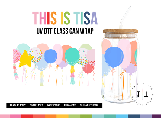 UV DTF Can Glass 16 oz Wrap:  Balloons