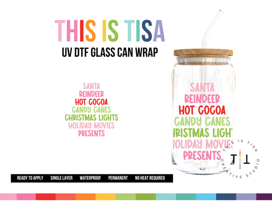 UV DTF Can Glass 16 oz Wrap:  Holiday Fun