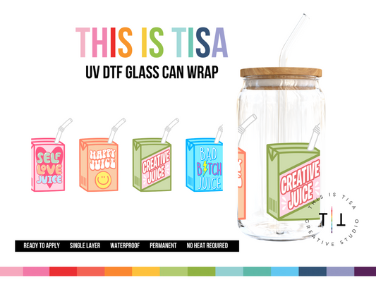 UV DTF Can Glass 16 oz Wrap:  Juice Box