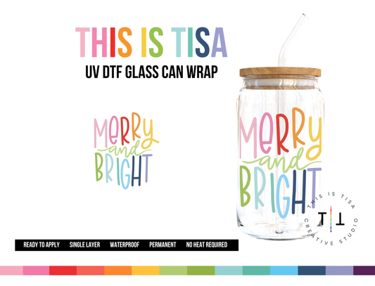 UV DTF Can Glass 16 oz Wrap:  Merry and Bright